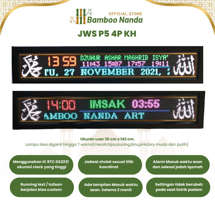 Jam Digital Masjid Jam Jadwal Sholat Full Color Rgb Jws P5 4P Kh