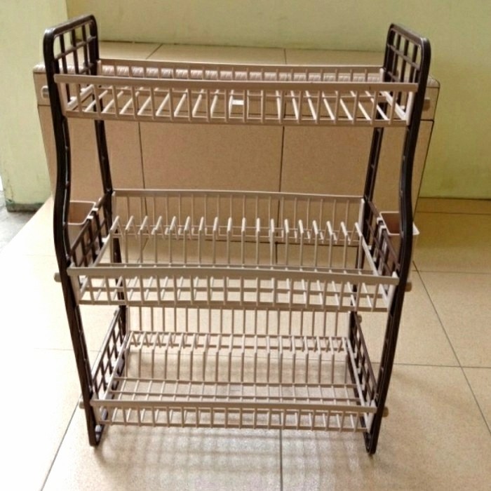 Rak Piring Plastik 3 Susun Lucky Star Tebal Murah/Rak Dapur 3 Susun