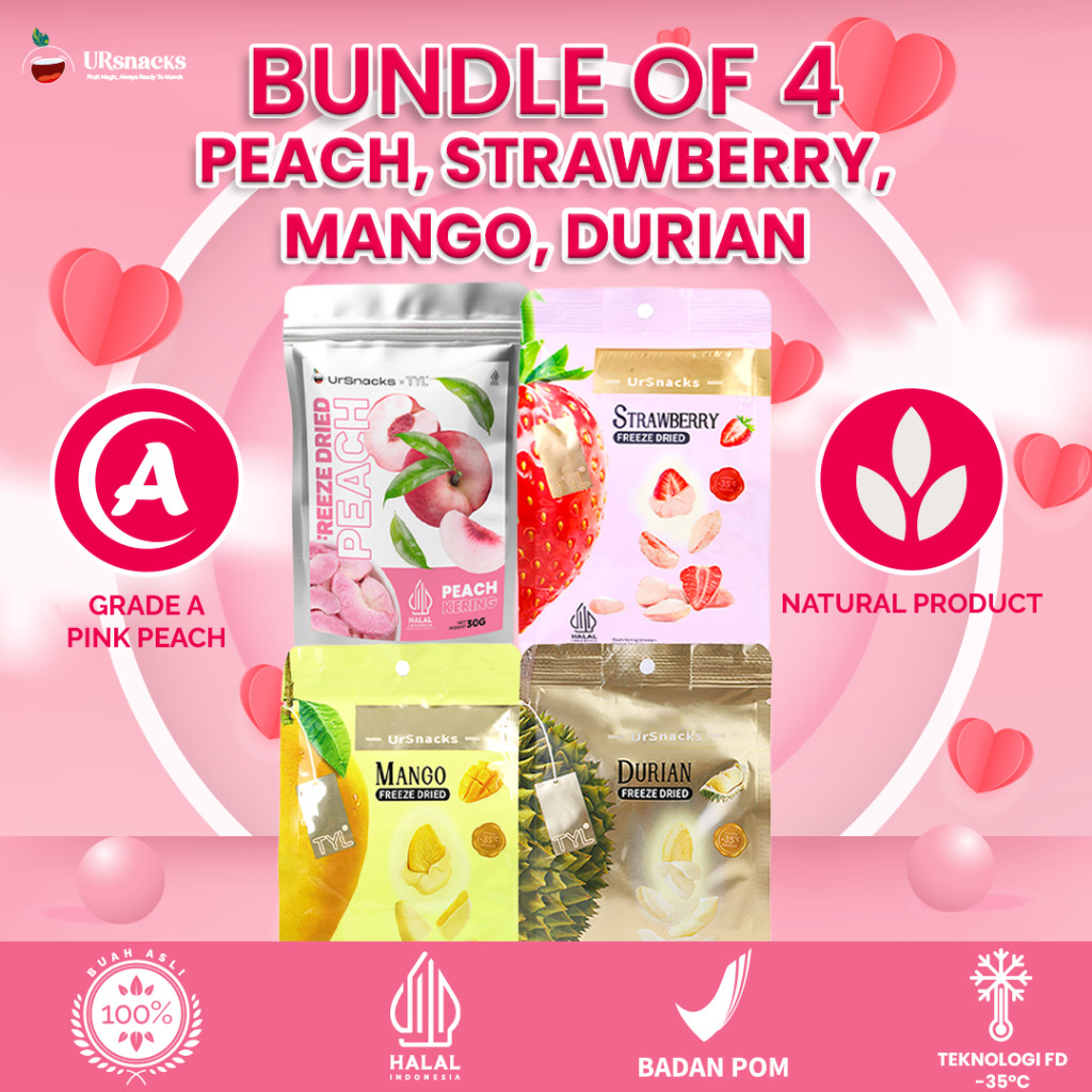 

Urna Bundle Of 4 Freeze Dried Eripi Buah Peach Trawberry Mangga Durian