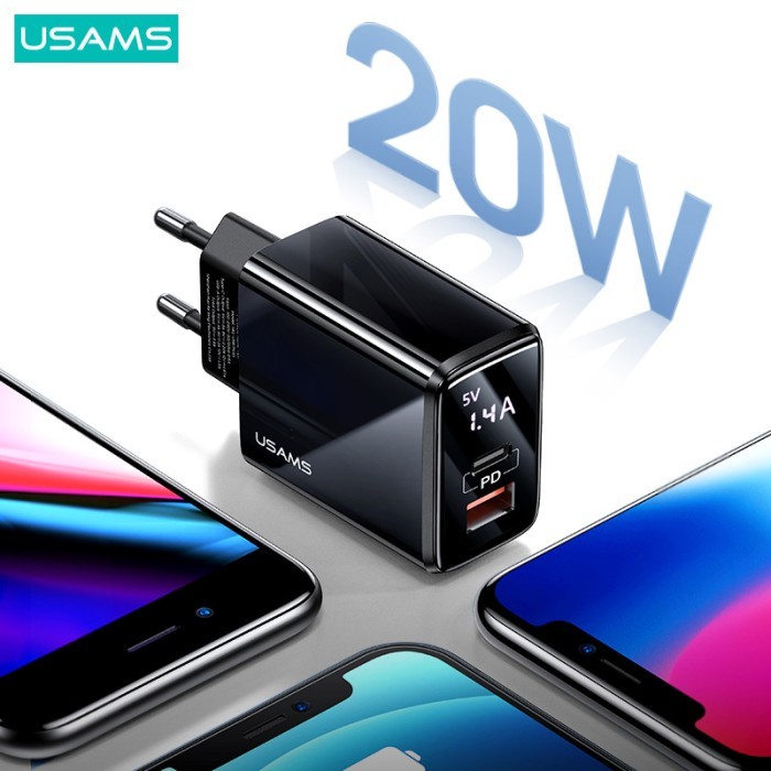 Usams T40 Adapter Charger Fast Charge Digital Display Qc3.0 Pd 20W