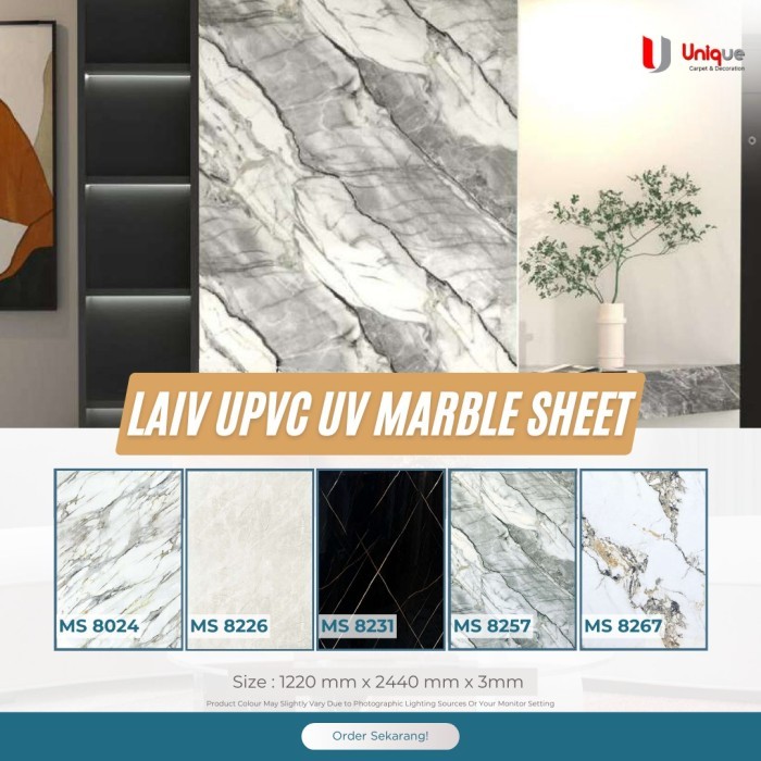 Lai V UPVC UV Marble Panel / Elegant UV Marble Sheet / Panel Flat 3mm Motif Marble
