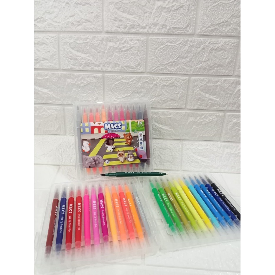 

Spidol Macs Dual Tip Brush Pen Marker Color 24 Warna / brush pen murah
