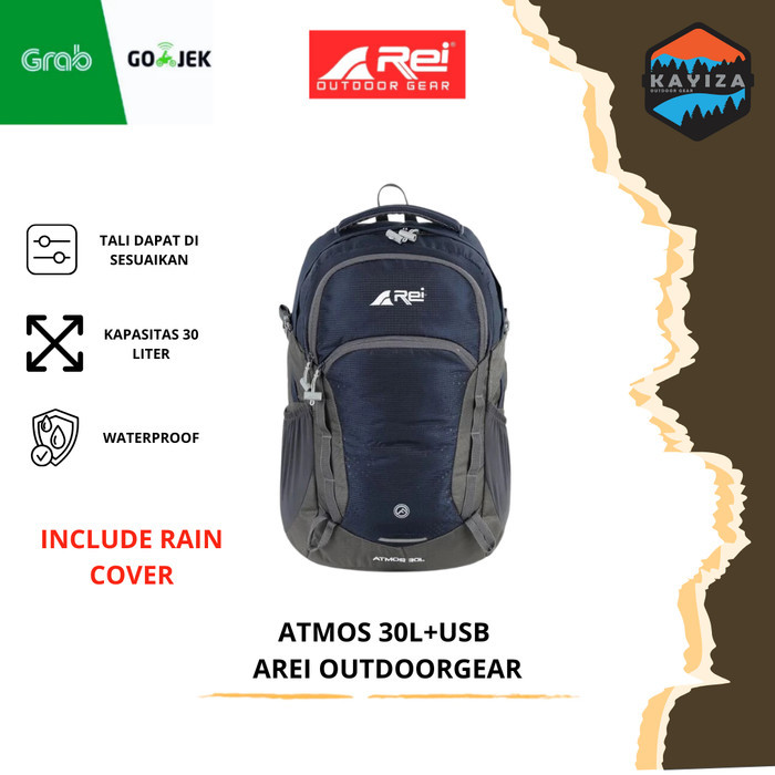 Tas Ransel Atmos 30L USB Backpack Laptop 14 MultyCompartment Arei Outdoorgear - Tas Ransel Pria
