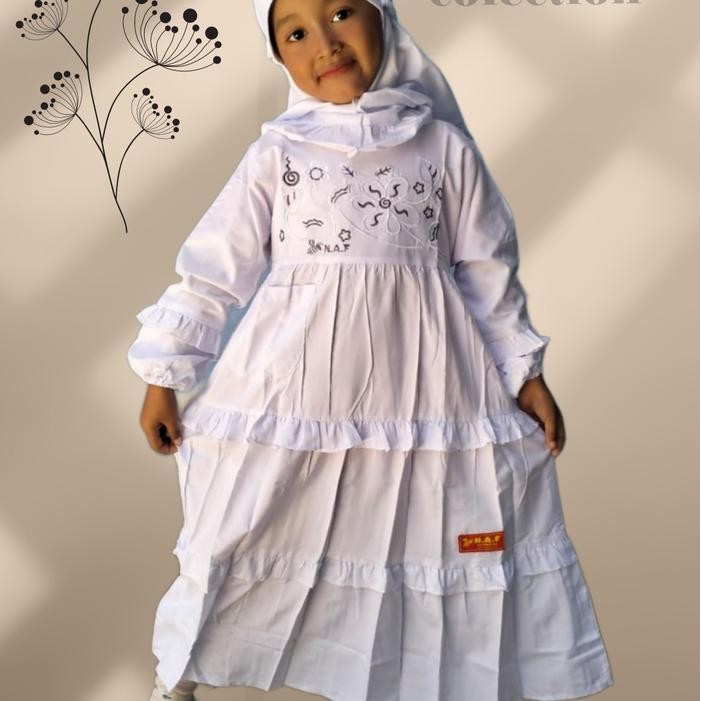 GAMIS ANAK BORDIR NAF COLECTION CANTIK KATUN MEWAH DRESS MUSLIM BAJU WANITA SYARI TANGGUNG PUTIH