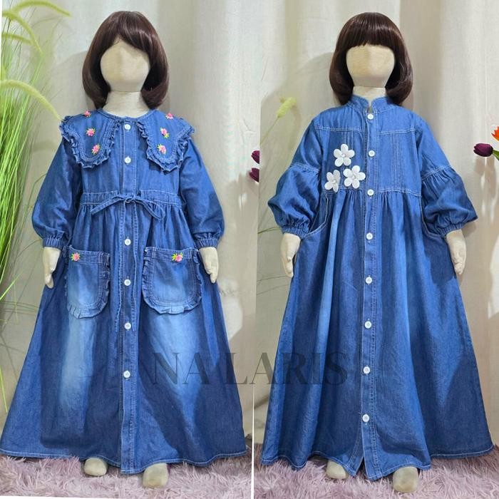 GAMIS JEANS BORDIR ANAK PEREMPUAN USIA 3-10 TAHUN BAHAN FULL JEANS PREMIUM-GAMIS ANAK JEANS ELISA
