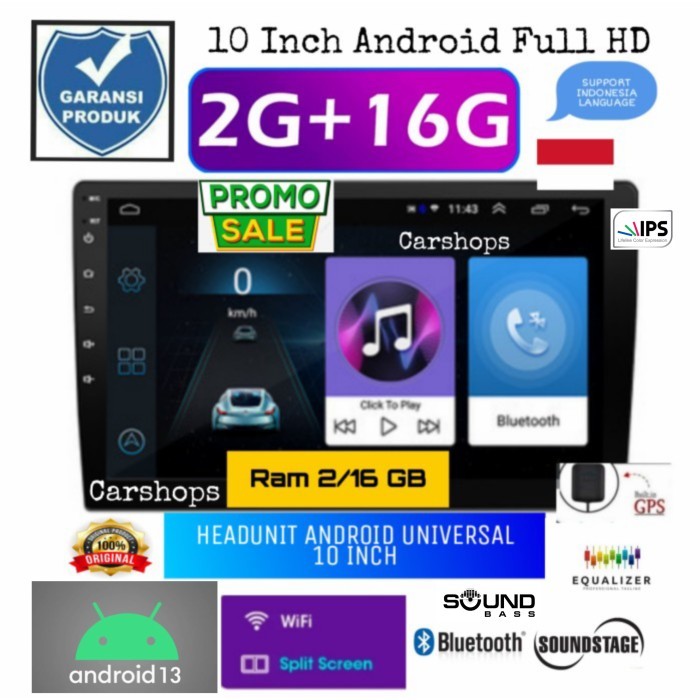 Headunit Android 10 Inch Ram 2 GB Double Din Tape Mobil Universal