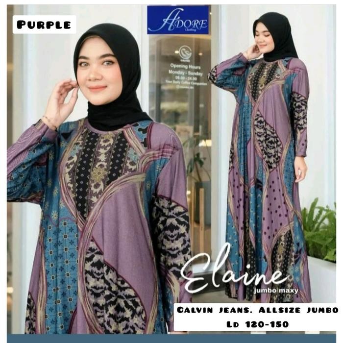 Terbaru Elaine Gamis Jumbo Calvin Jeans Ld 120 150 Maxi Dress Big Size Muslim Murah