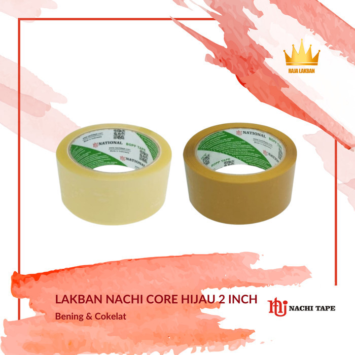 

Sale 1 Lusin - Lakban Nachi Opp National Core Hijau Nasional/ 48 Mm X 90 Yard/ Bening / Coklat