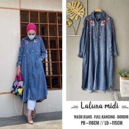 Laluna Long Tunik Bordir Jeans Hight Quality
