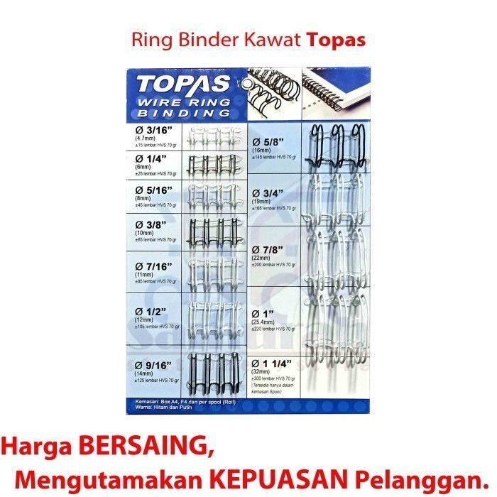 Ring Binder Kawat Topas Folio 9/16" / 14,0 mm 38 Wire Ring Binding 3:1