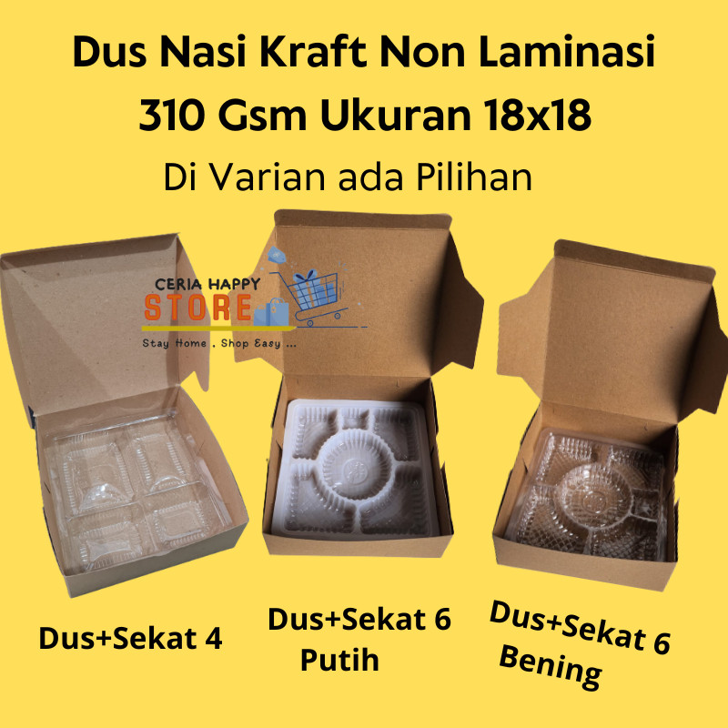 25 Pcs Box Kraft Non Laminasi + Mika Dalaman Ukuran 18x18 l Dus Nasi Kotak Kekinian Catering