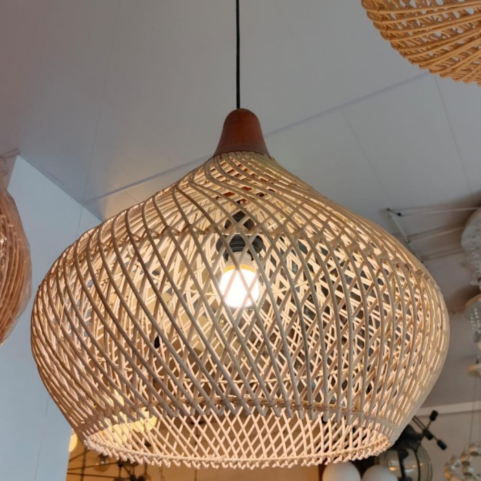 TERBARU - Lampu Gantung Rotan Mangkok + Kayu