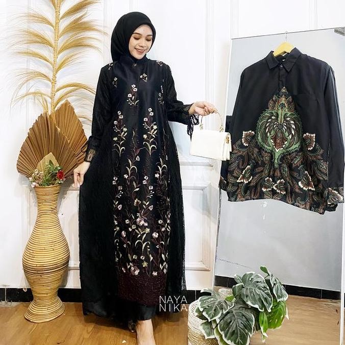 NAYANIKA BATIK FURING SERIES - Couple Dress Lebaran 2025 Aqila Gamis Wanita Kekinian Tulle Garden Ce