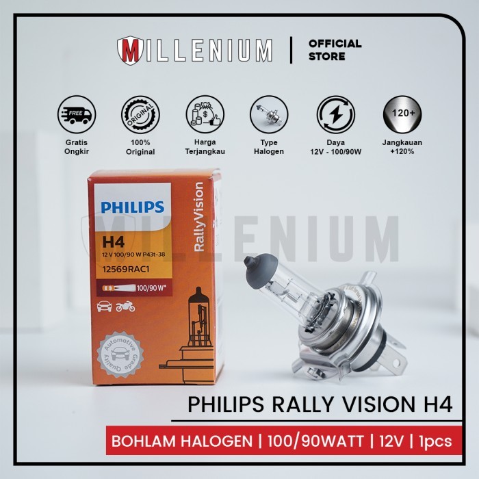 Bohlam Philips Lampu Headlamp Mobil H4 100/90 W 12v Ori