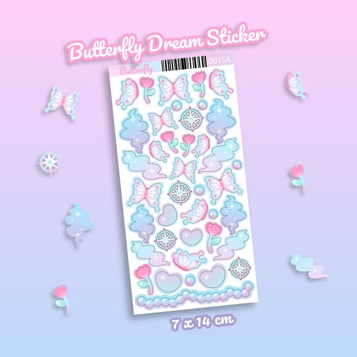 

`````````] Stiker Butterfly Dream Pink Purple Pastel Laminasi Sticker Party 0015