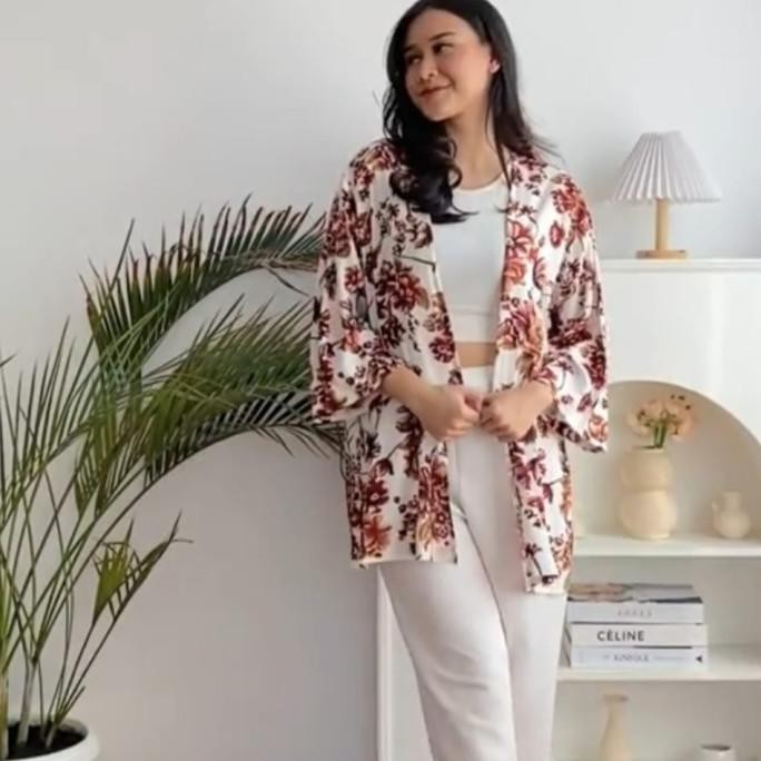 Cardigan Outer Kimono Flower, Cardigan Wanita Oversize, Cardigan Katun GAM