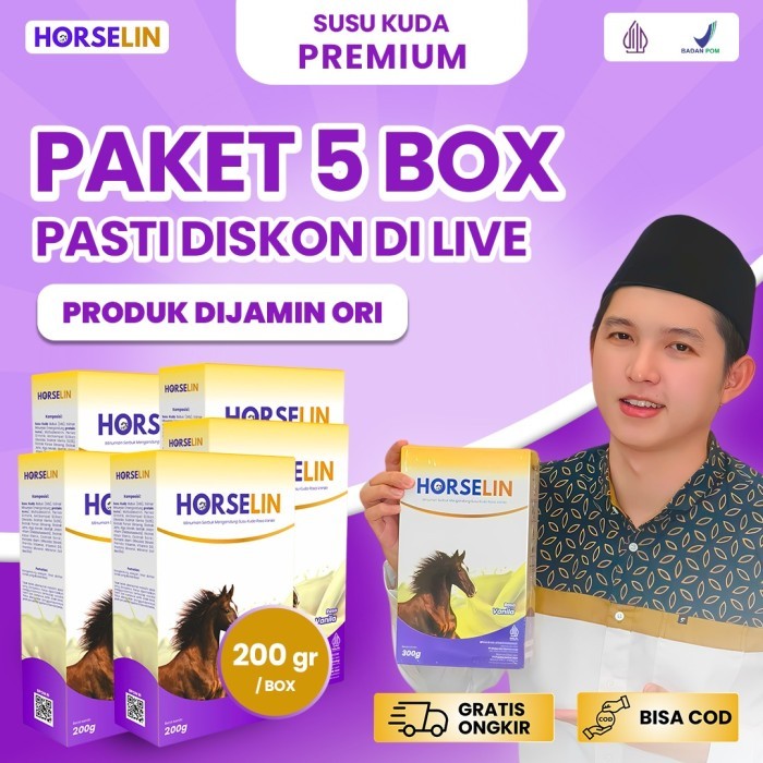 

Horselin Susu Kuda Premium 5 Box200gr Cegah Pengapuran Tulang, Nyeri Sendi Dan Rematik