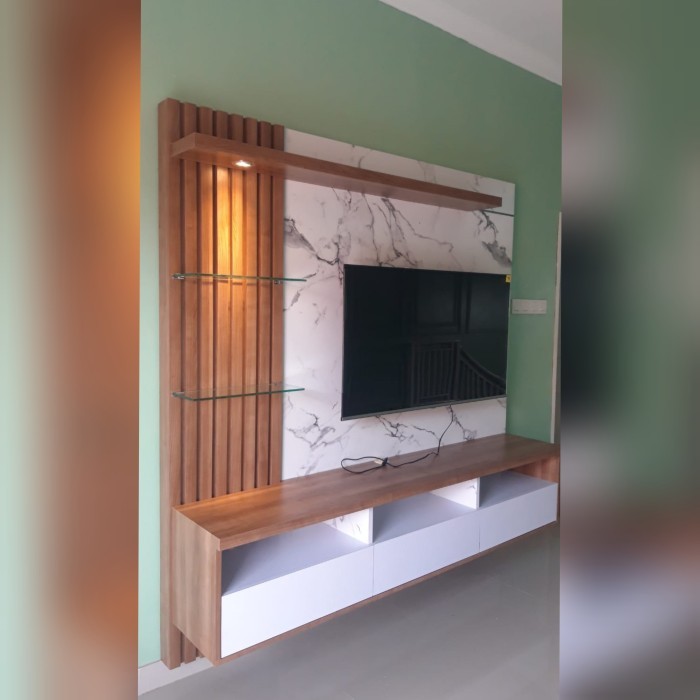 Meja Tv Gantung / Buffet Tv / Rak Tv Backdrop Minimalis Hpl