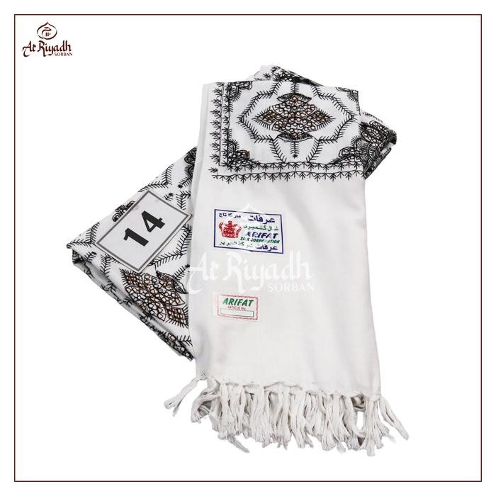 Sorban Kashmiri Arifat Putih Full Motif Sulam Original Best Quality Termurah