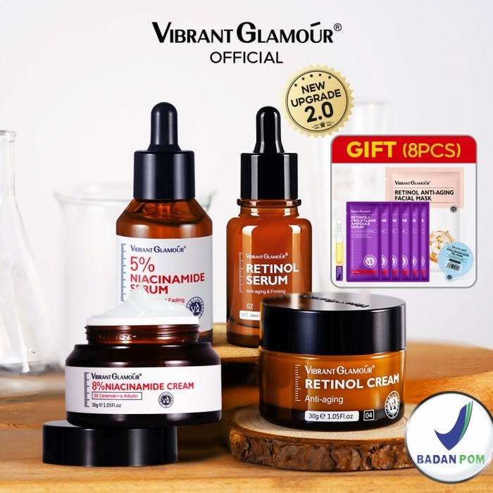 TERLARIS VIBRANT GLAMOUR [BPOM] MORNING NIACINAMIDE NIGHT RETINOL SET - KRIM PEMUTIH NIACINAMIDE 8%