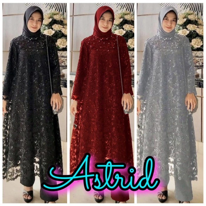 Set Long Tunik dan Celana Modis Muslim Wanita Setelan Astrid