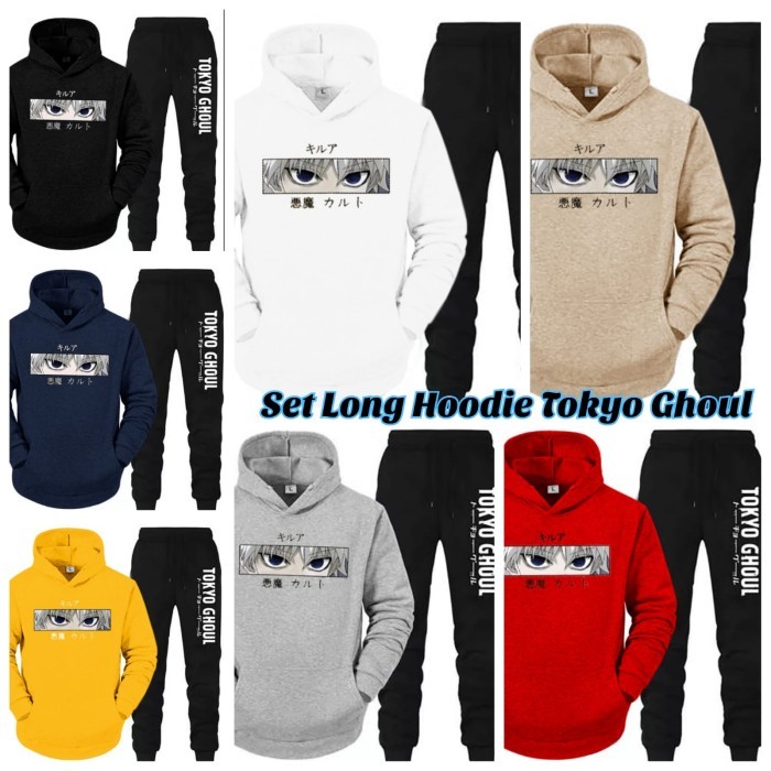 Setelan Casual Anak Cowok Remaja Set Long Hoodie Tokyo Ghoul