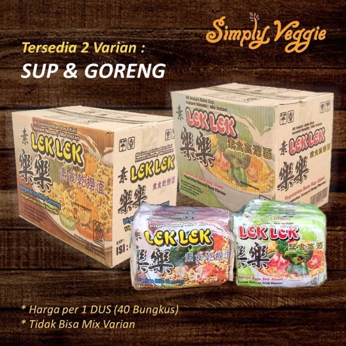 

TERLARIS LEK LEK MIE INSTANT VEGETARIAN INSTANT NOODLE VEGAN 1 DUS (40 BUNGKUS) MURAH!!! MURAH