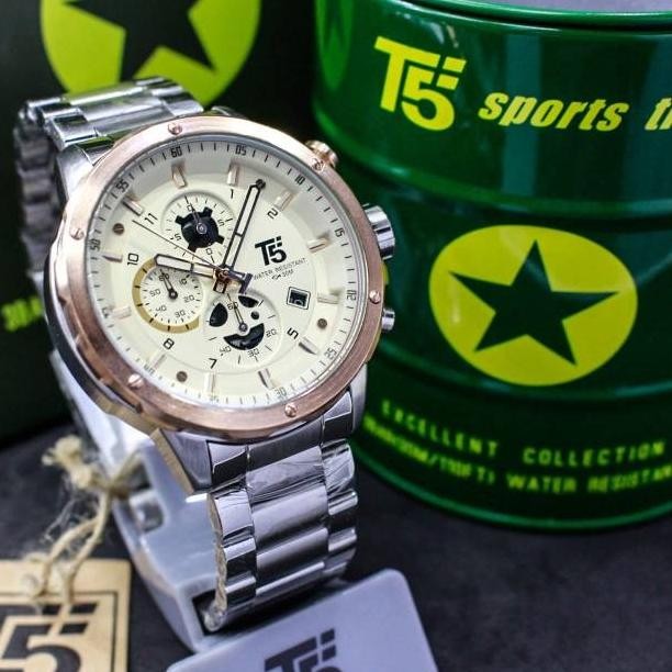 Murah Jam Tangan Pria Mewah T5 H3588G Rantai Silver Chrono Aktif Original