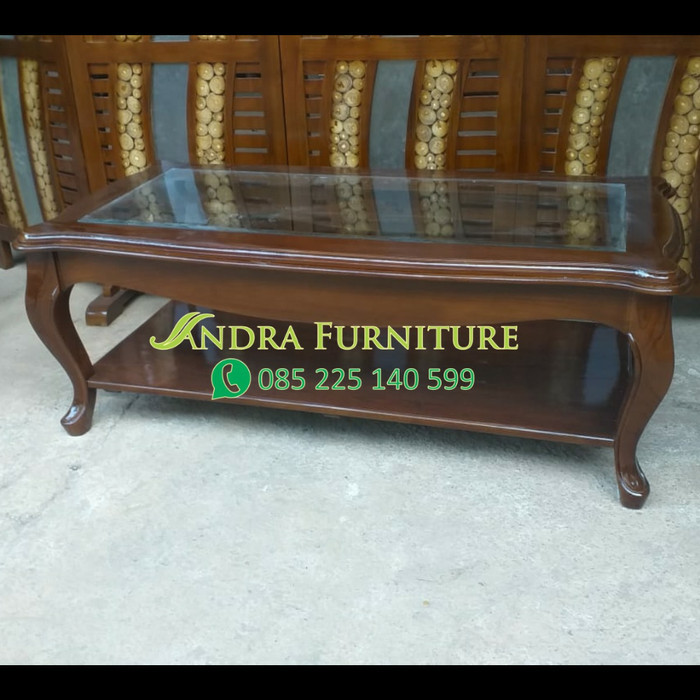 Meja Tamu Modern Minimalis Kaca (1 Meja Besar 2 Meja Kecil) Kayu Jati