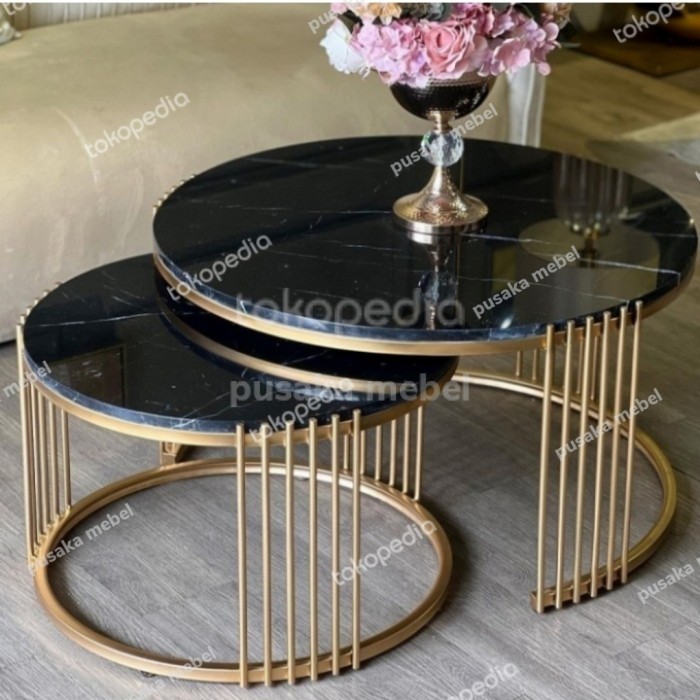 Meja Tamu Marmer, Meja Tamu Marmer Bulat, Coffe Table Marmer Besi Gold