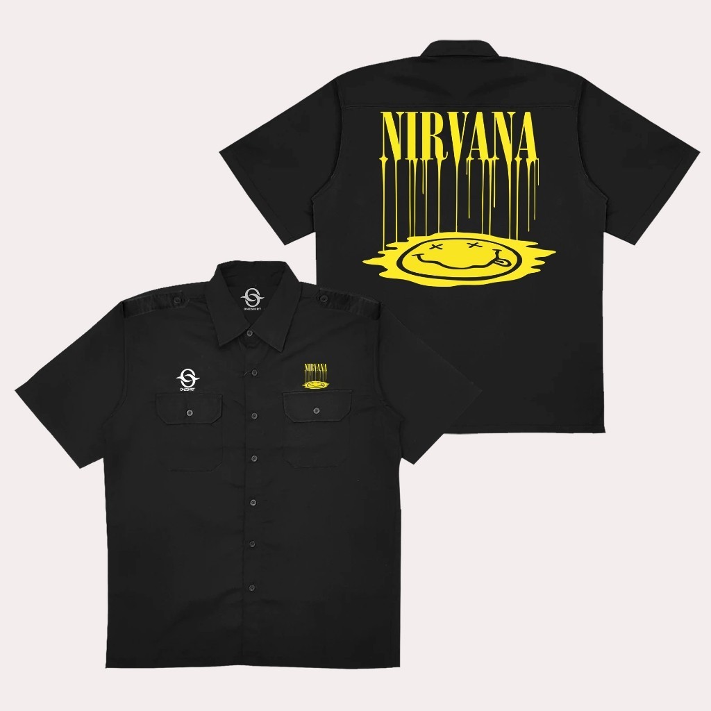 Oneshirt Kemeja Workshirt Nirvana Smile Baju Pdh Hitam