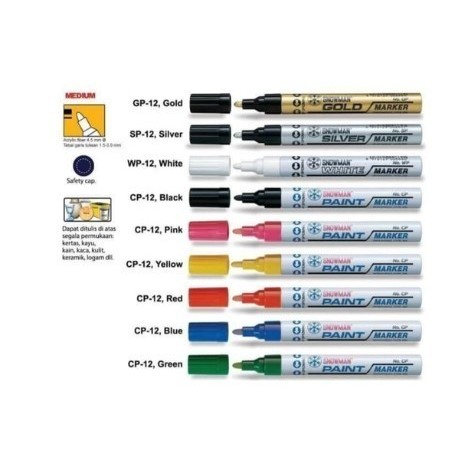 

SPIDOL PUTIH PERMANENT ISI 12 PCS (PAINT MARKER SNOWMAN)