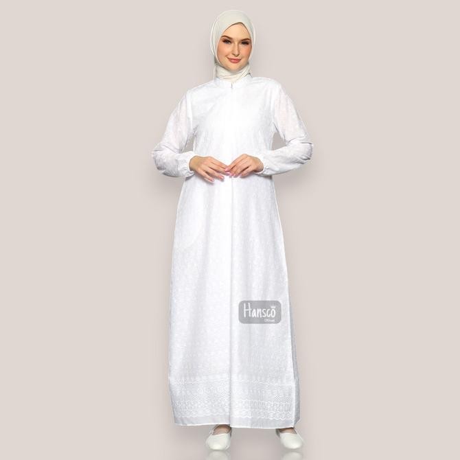 Gamis Putih Umroh Wanita Tangan Karet Full Bordir Perlengkapan Haji Umroh Calliasaleilani