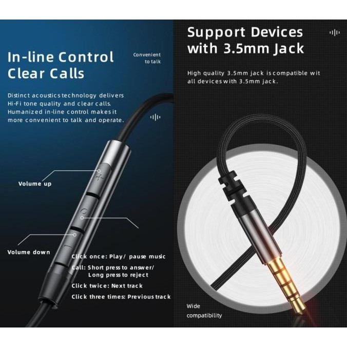 Rock Zircon HD Stereo Earphone with Microphone wired in-Ear Headphone