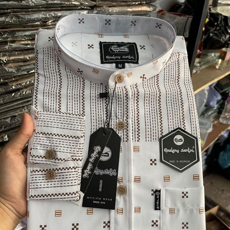 Diskon Baju Koko Kemeja Sanghai Katun Songket Putih Polos Pria Dewasa Lengan Panjang  - Baju Koko Pu