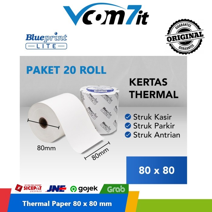 

terbaru !!! (paket 20 roll) kertas thermal paper roll 80 x 80 mm blueprint ready