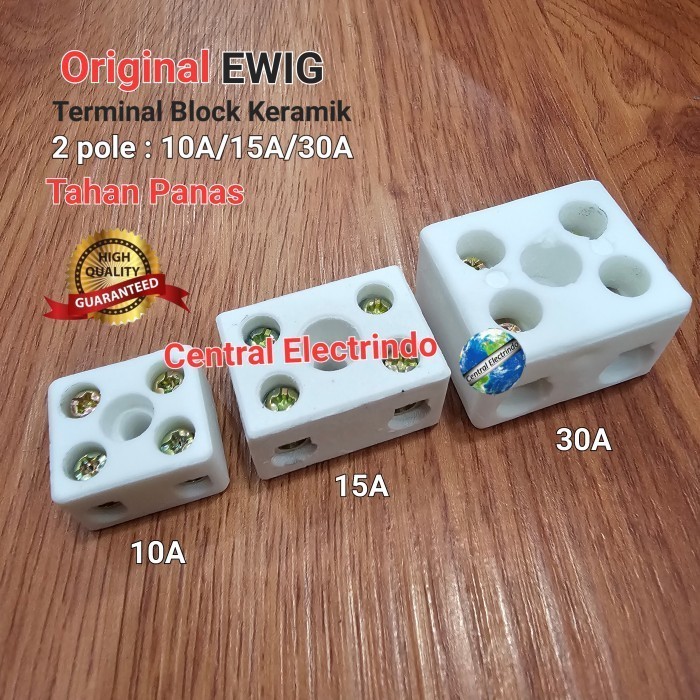 (Grosir/Dus) Terminal Block Keramik Ewig 2Pole 10A/15A/30A Tahan Panas