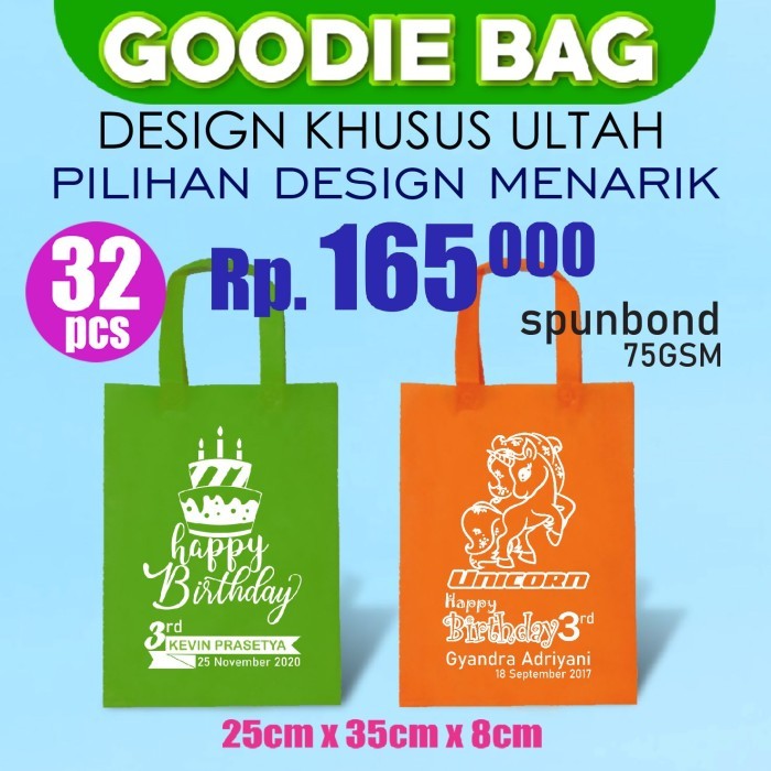 Tas Ulang Tahun Goodie Bag Ulang Tahun Sablon Custom Spunbond 25X35