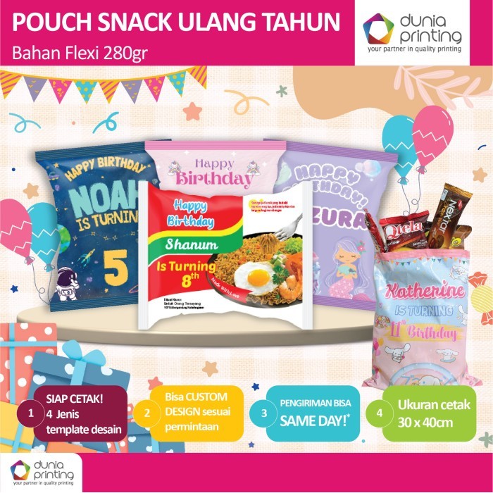Pouch Snack Ulang Tahun Anak / Kantong Bingkisan Souvenir Ulang Tahun Anak / Kantong Souvenir /