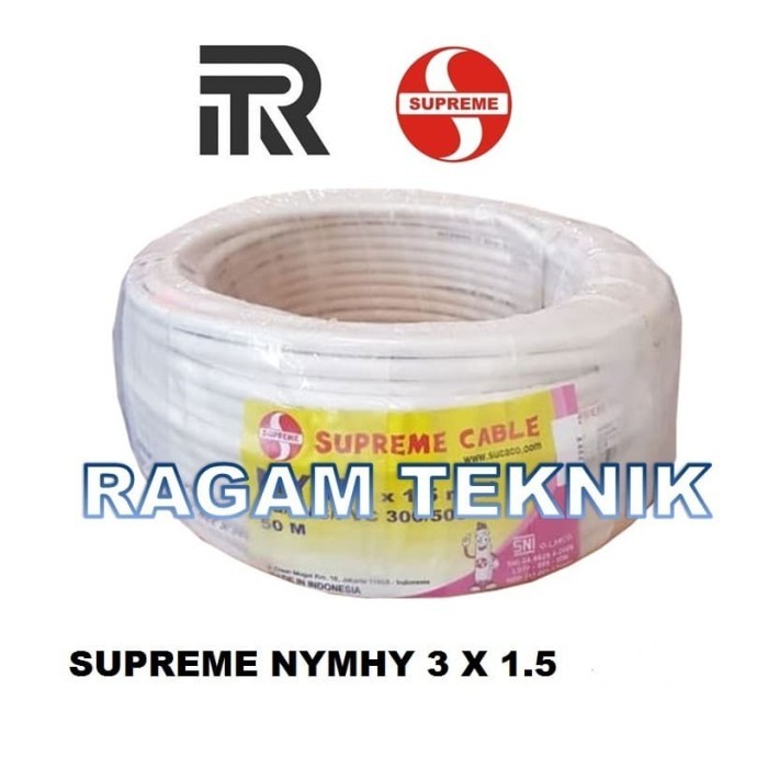 Kabel Listrik Supreme Nymhy 3X1.5 Mm Rol 50 Meter Serabut Rambut Sni