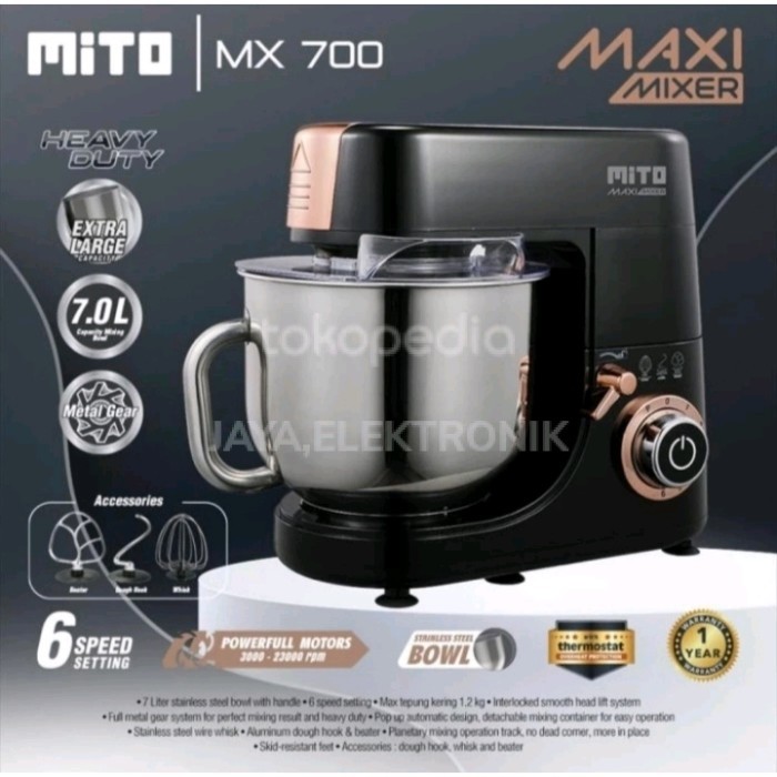 mixer mito mx 700 maxi stand mixer dengan mangkok mito mx - 700 new