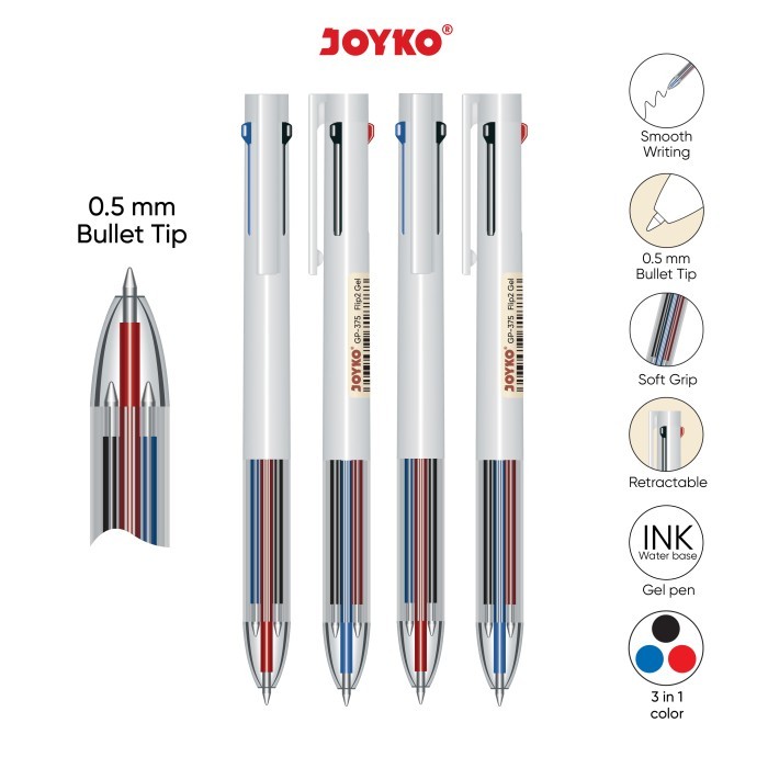 

LIMITED EDITION GEL PEN PULPEN PENA JOYKO GP-375 FLIP2 GEL 0.5 MM 3 WARNA COLORS KODE 1164