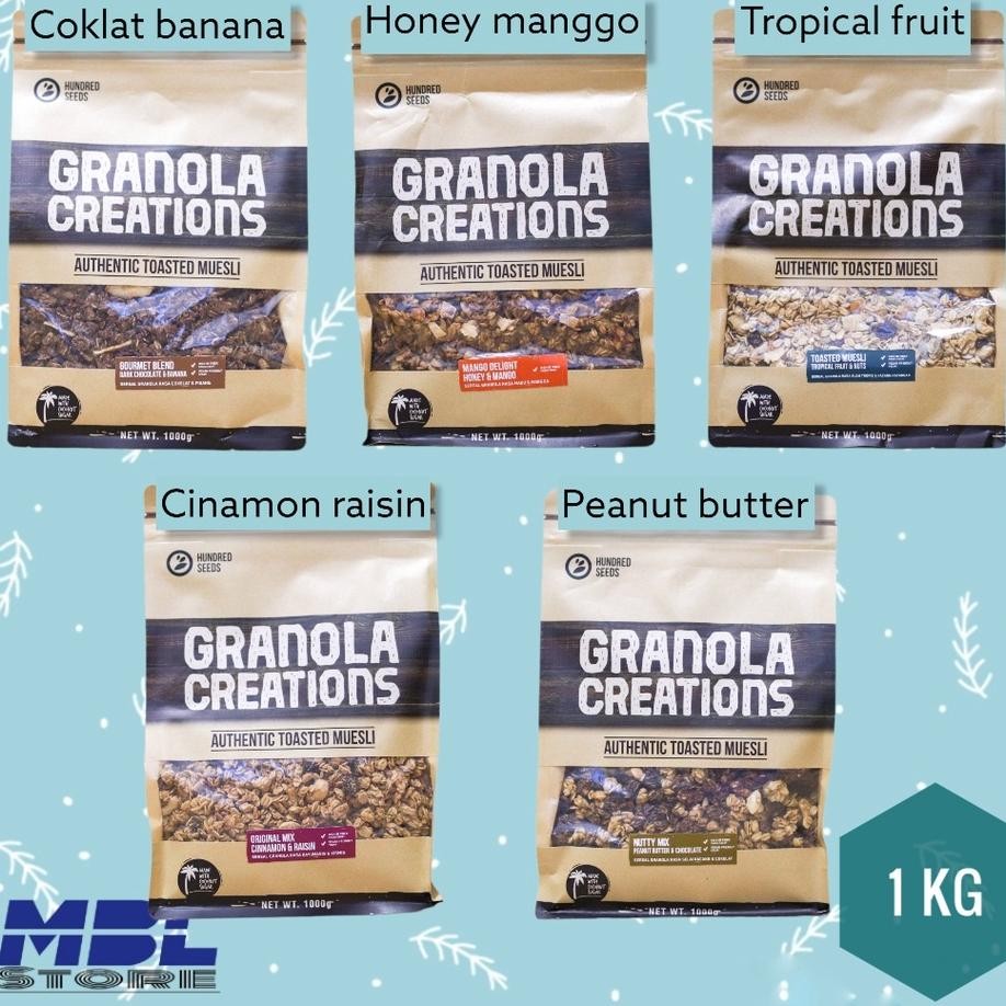 

Hundred Eed Granola Creation 1 G Colat Banana Cinammon Raiin Tropical Fruit Peanut Butter Honey Manggo