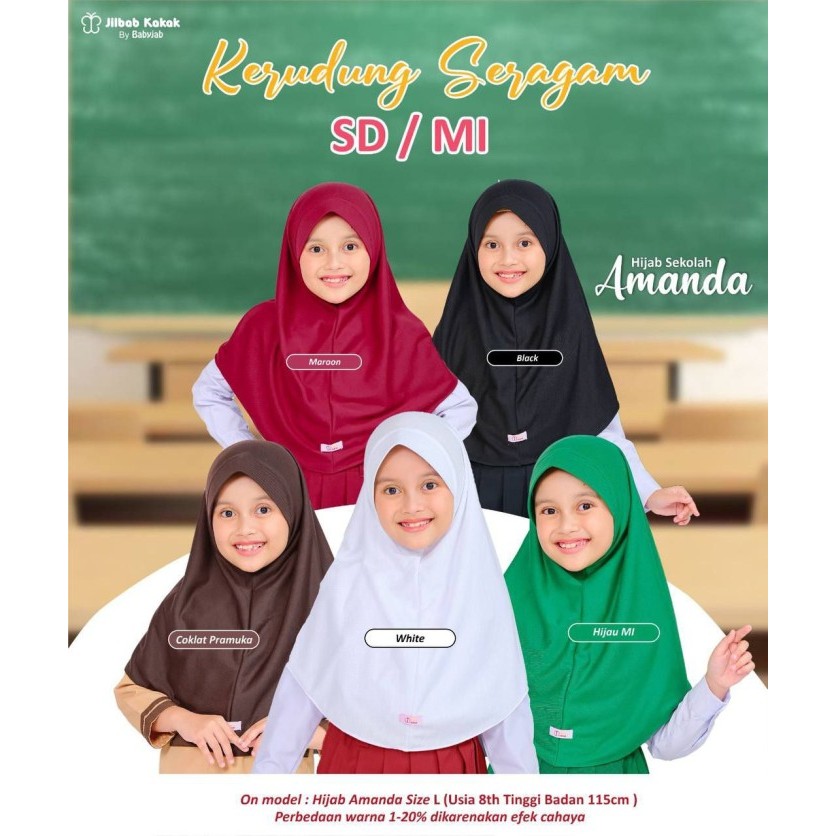 Hijab Sekolah Amanda Jilbab Kakak Anak Perempuan - Kerudung Seragam SD SMP SMA Syari - Bergo Cewe