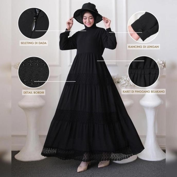 Baju Gamis Hitam Polos / Gamis Ceruty Hitam / Baju Hitam Polos Original