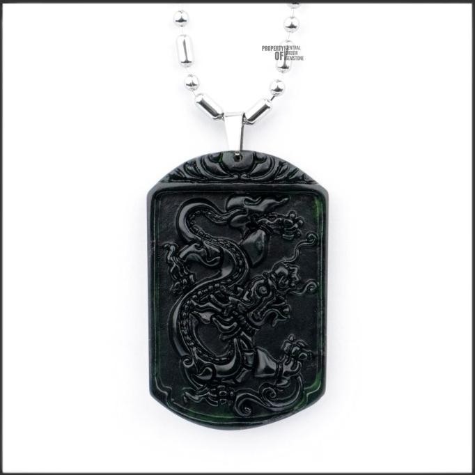 Liontin Batu Giok Hitam Asli Kalung Carving Black Jade Garansi Asli