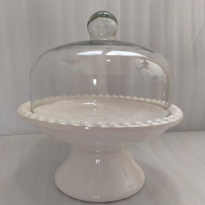 ceramic cake stand with glass cover tempat kue tutup kaca besar