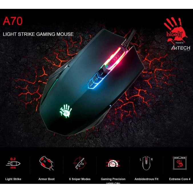 Bloody A70 Light Strike Gaming Mouse - Activated Ultra Core 4 Tokorayhanmahasura