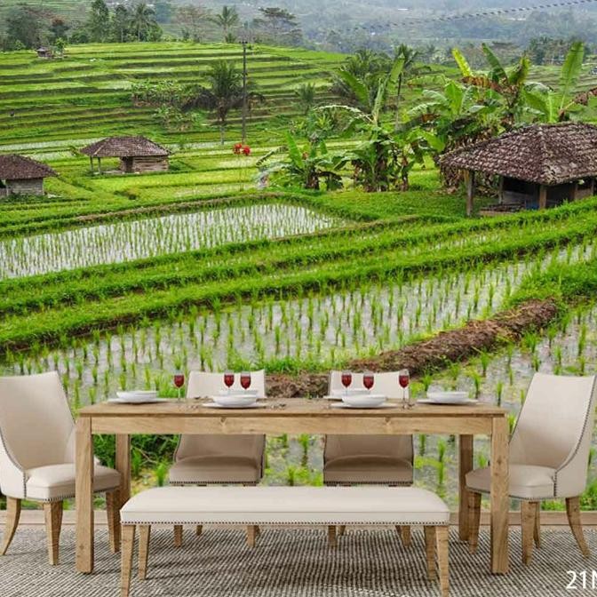 Wallpaper Dinding 3D Custom Pemandangan Sawah Hijau (21Ntr-035) Lapakjeremycostela
