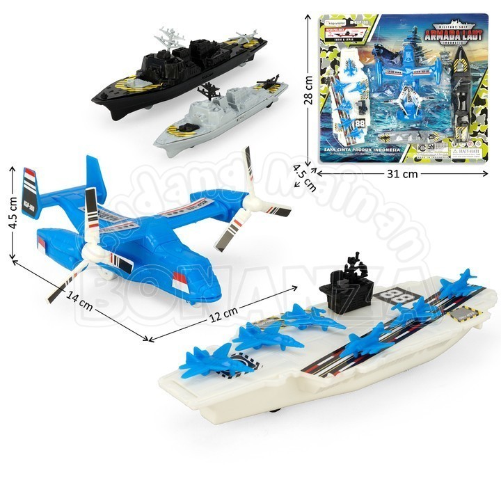 [Bonanza] Mainan Kendaraan Tempur Kapal Induk dan Pesawat 13-18 cm 2 Pcs Pullback - KGP180